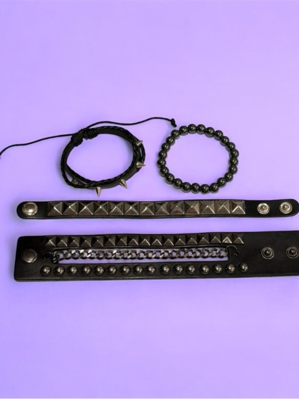 5 pc Set Multi-Layer Studded Bracelet Set New – Punk Rock Spiked, Rivet